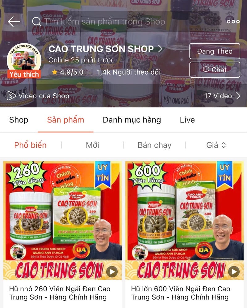 Gian hàng Shopee Cao Trung Sơn