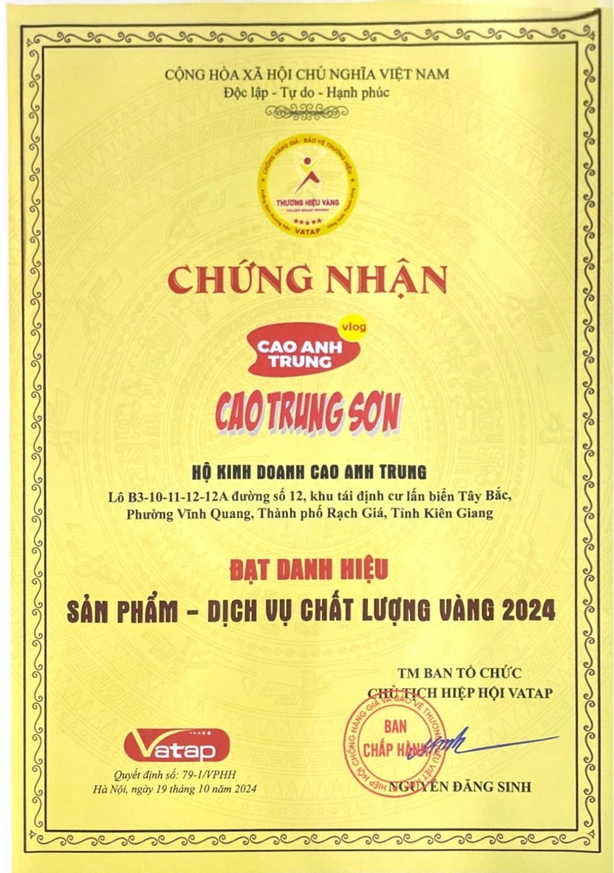 Chứng nhận vàng 2024 Cao Trung Sơn