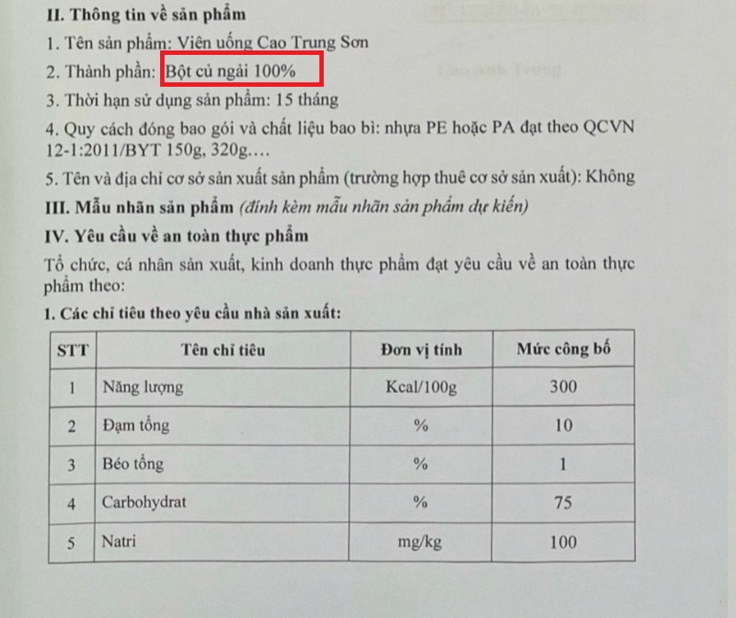Thành phần Cao Trung Sơn là gì ?