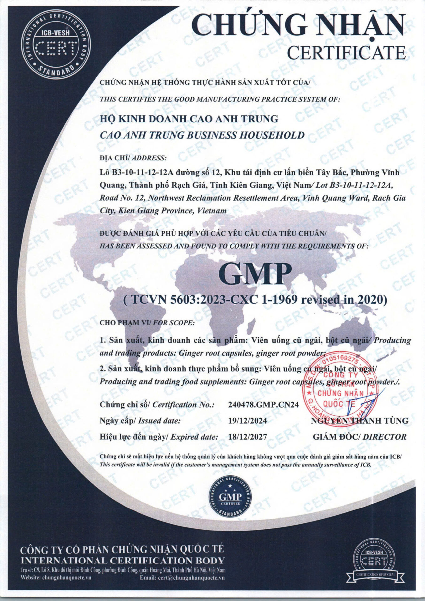 Chứng nhận GMP Cao Trung Sơn