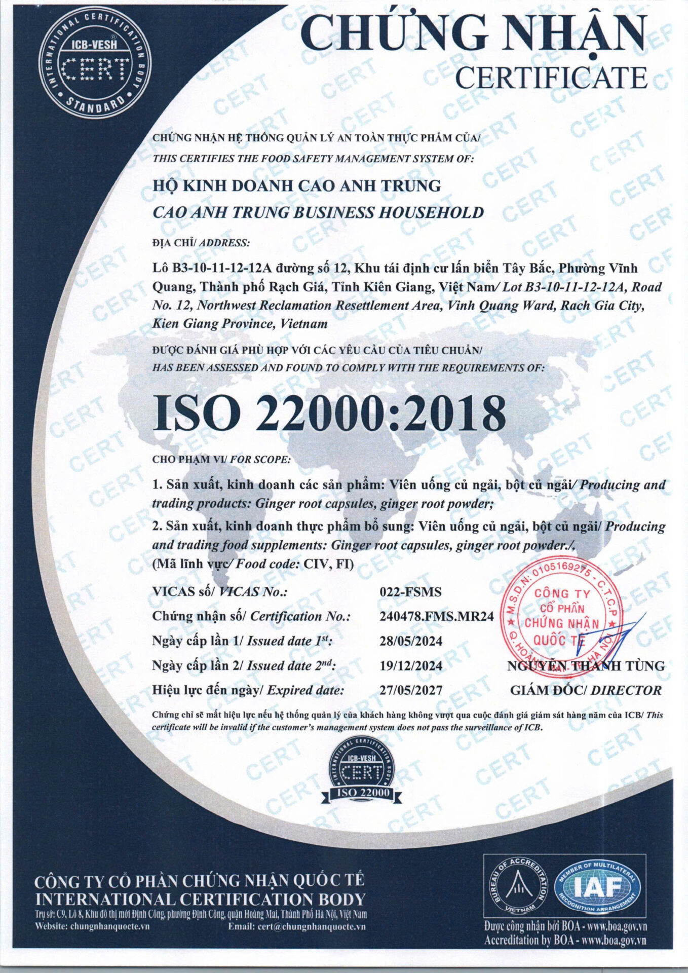 Iso22000:2018 Cao Trung Sơn